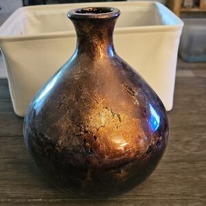 Brown Iridescent Vase with Distressed Finish